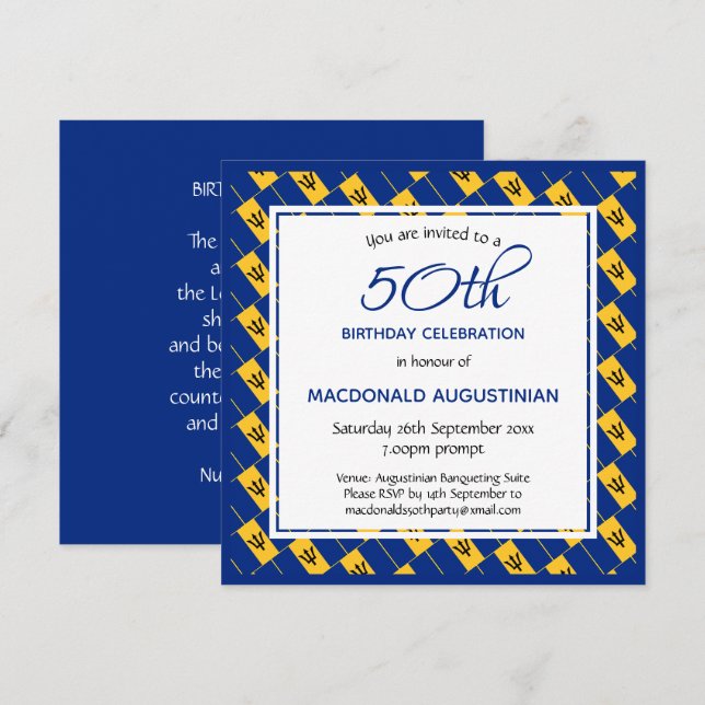 Invitación BARBADOS FLAG Personalizado 50 cumpleaños (Anverso / Reverso)