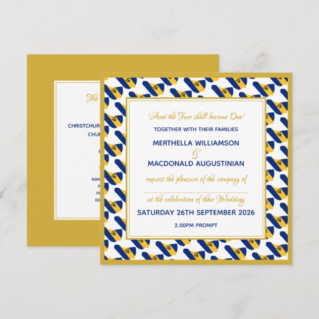Invitación BARBADOS Personalizado Faux Gold Boda de bandera b (Anverso / Reverso)
