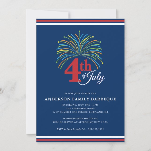 Invitación Barbeque de la familia de fuegos artificiales 4 de (Anverso)
