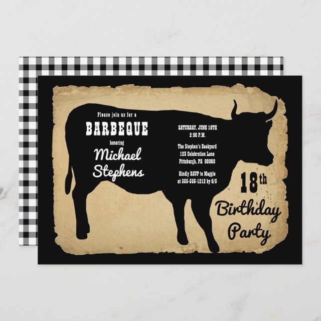 Invitación Barbeque de la fiesta de cumpleaños 18 de la vaca  (Anverso / Reverso)