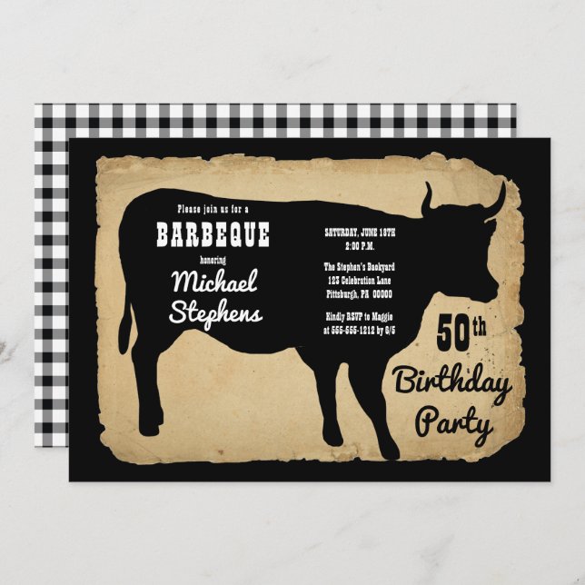 Invitación Barbeque de la fiesta de cumpleaños 50 de la vaca  (Anverso / Reverso)