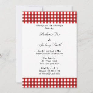 Invitación Barbeque de patrón de Gingham rojo y blanco