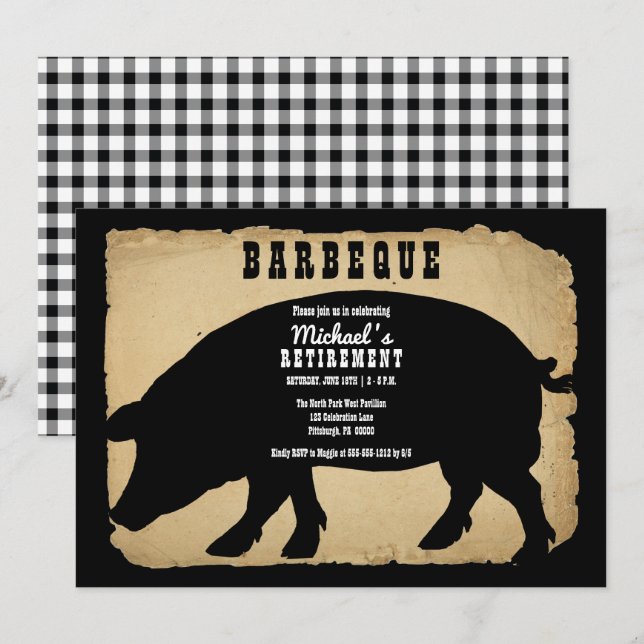 Invitación Barbería de retiro de Hog de Campo Rústico - BBQ (Anverso / Reverso)