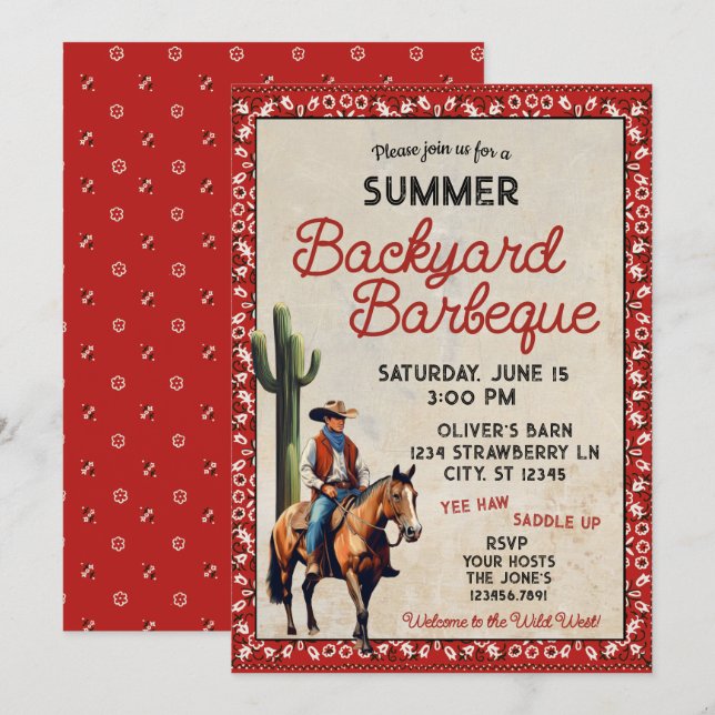Invitación Barbería del patio trasero de Cowboy occidental de (Anverso / Reverso)