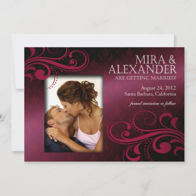 Invitación Barbizon Damask Scroll - fucsia|magenta Boda (Anverso)