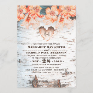 Invitación Barca de Birch tallada corazón rústico matrimonio