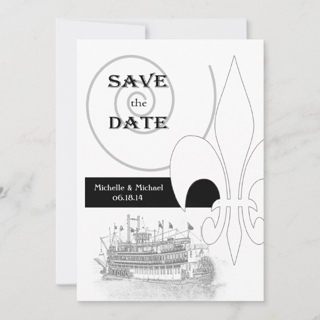 Invitación Barcaza de Nueva Orleans Fleur de Lis Reservar la  (Anverso)
