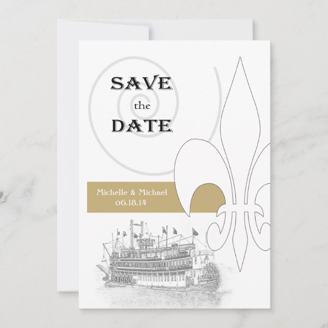 Invitación Barcaza de Nueva Orleans Fleur de Lis Reservar la  (Anverso)