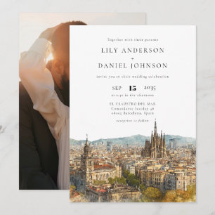 Invitación Barcelona Destino Elegante Foto Boda