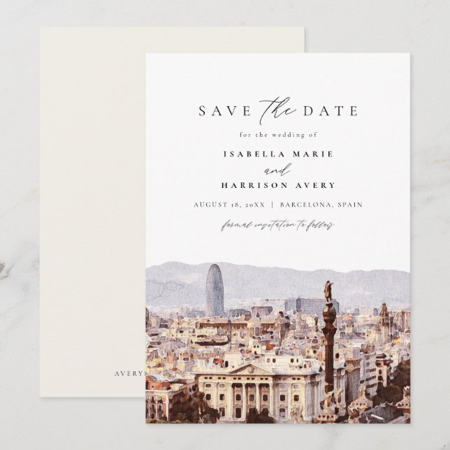 Invitación BARCELONA España Skyline Destination Save the Date (Anverso / Reverso)