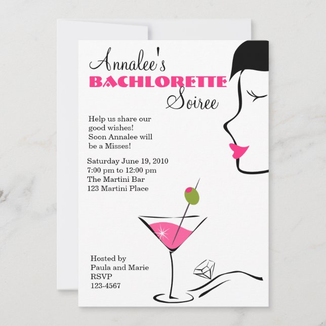 Invitación Barchlorette Martini Soiree (Anverso)
