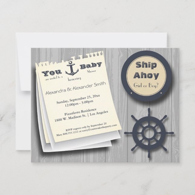 Invitación Barco Ahoy Chica O Niño Nautical Baby Shower Invit (Anverso)