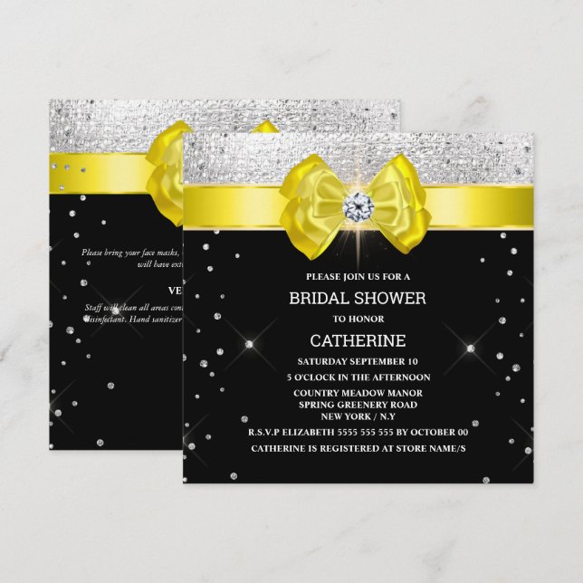 Invitación Barco amarillo negro elegante brillo plateado Invi (Anverso / Reverso)