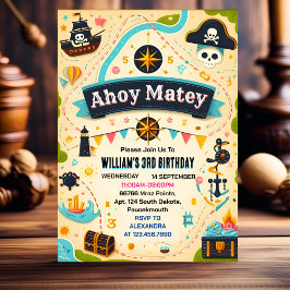 Invitación Barco Bash Niños Guay Bandera Pirata 4º cumpleaños