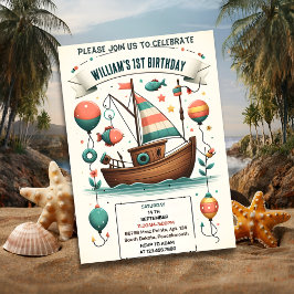 Invitación barco de alegría lindo chico Fish ofishally un pri