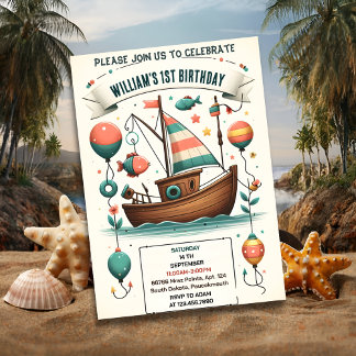 Invitación barco de alegría lindo chico Fish ofishally un pri