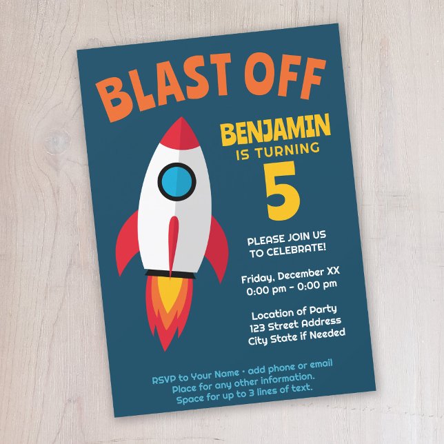 Invitación Barco de Cohetes - Fiesta de cumpleaños del niño d (Cute rocket ship birthday party invitation)