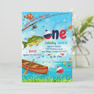 Invitación Barco de Pescado Azul Oficialmente Uno Cumpleaños 