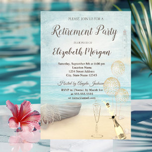 Invitación Barco de playa Faro Globos,Vino Jubilación