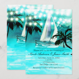 Invitación Barco de vela al aguarela palmeras y luces de cuer