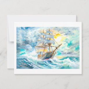 Invitación Barco de vela antiguo en la tormenta