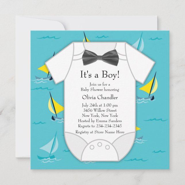 Invitación Barco de vela azul verde azulado Baby Shower (Anverso)