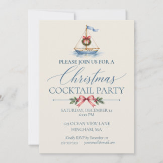 Invitación Barco de vela de Navidad costera