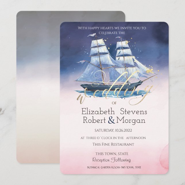 Invitación Barco de vela Estrellas de mar Boda (Anverso / Reverso)
