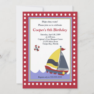 Invitación Barco de vela navegando Cumpleaños 5x7