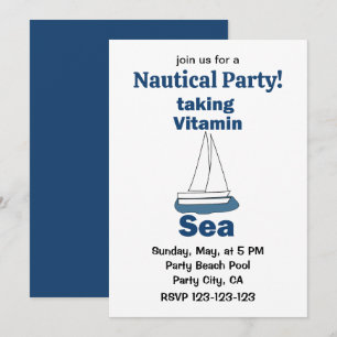 Invitación Barco de vela Vitamina Mar Divertido Partido Náuti