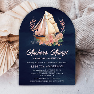 Invitación Barco Floral Chica Náutica Arco de Marina Baby Sho
