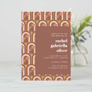 Invitación Barco floral retro bohemio terracota Mitzvah