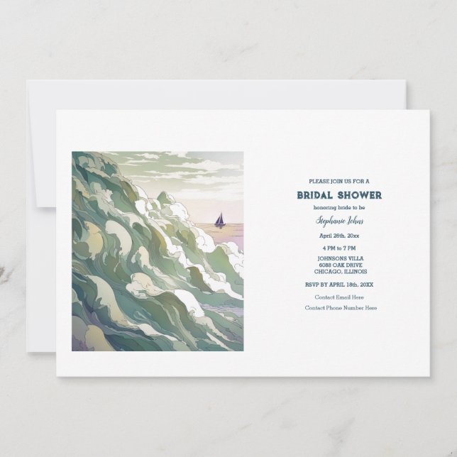 Invitación Barco náutico Boda de arte acuático ducha de novia (Anverso)