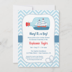 Invitación Barco Náutico Chevron en Baby Shower