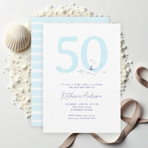 Invitación Barco náutico costero Océano elegante 50 cumpleaño