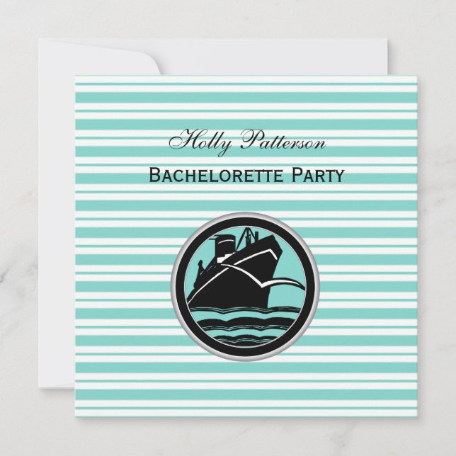 Invitación Barco Náutico Lt Azul Blanco Raya #2 SQ Soltera (Anverso)