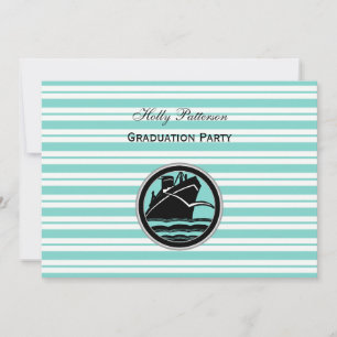 Invitación Barco náutico Lt Azul Blanco Raya H Graduación