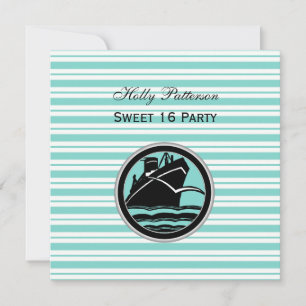 Invitación Barco Náutico Lt Azul Blanco Raya SQ Dulces 16