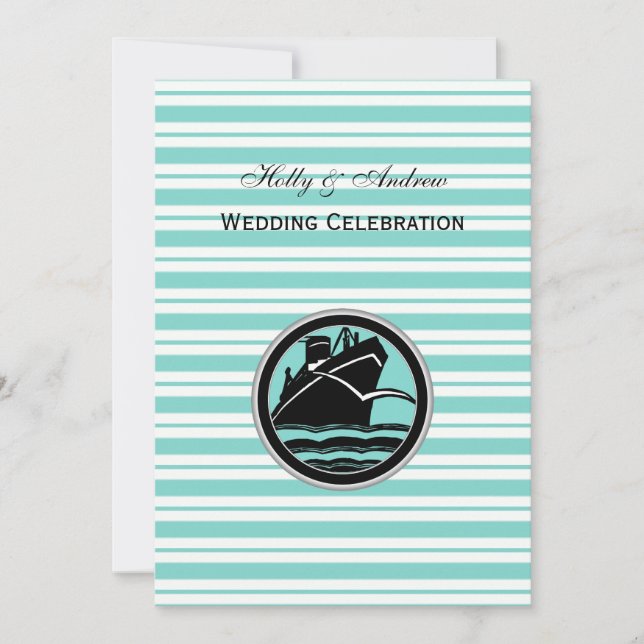 Invitación Barco Náutico Lt Azul Blanco Raya V Boda (Anverso)