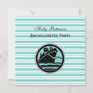 Invitación Barco Náutico Lt Blue White Stripe SQ Bachelorette