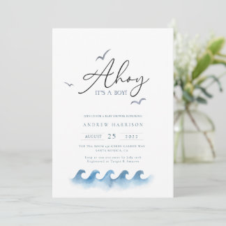 Invitación Barco náutico mínimo Baby Shower Ahoy Boy