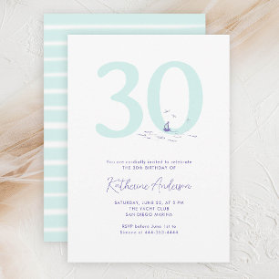 Invitación Barco Océano Costa Náutica Elegante 30 cumpleaños