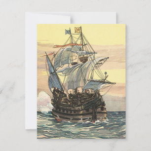 Invitación Barco pirata antiguo, galeón navegando en el océan