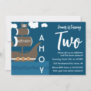 Invitación Barco Pirata Cumpleaños Ahoy Fiesta Cualquier Edad