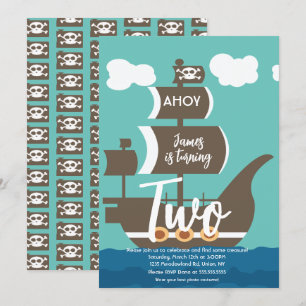 Invitación Barco Pirata Cumpleaños Ahoy Fiesta Cualquier Edad