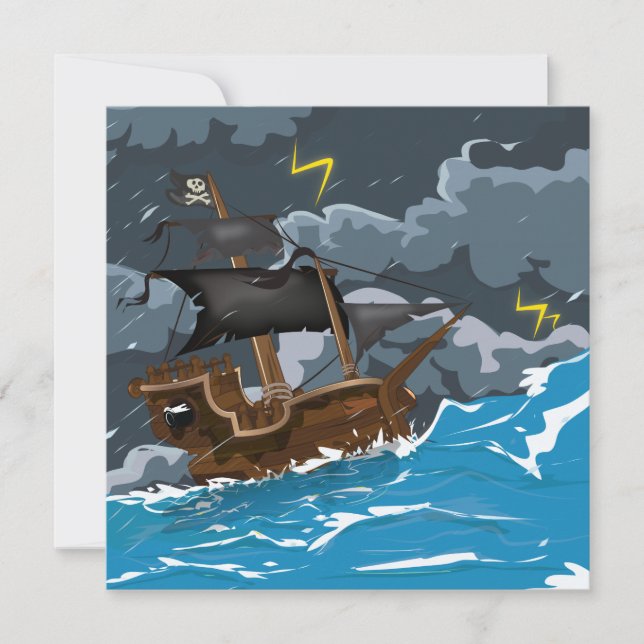 Invitación Barco pirata en tormenta (Anverso)