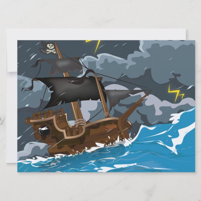Invitación Barco pirata en tormenta (Anverso)