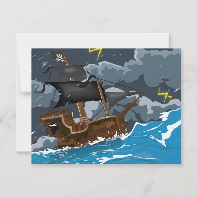 Invitación Barco pirata en tormenta (Anverso)
