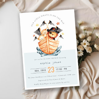 Invitación Barco pirata pirata limpio Lion Cub Baby Shower