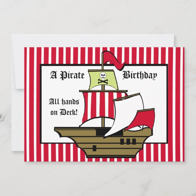 Invitación Barco pirata Viaje de Cumpleaños Banda Roja (Anverso)